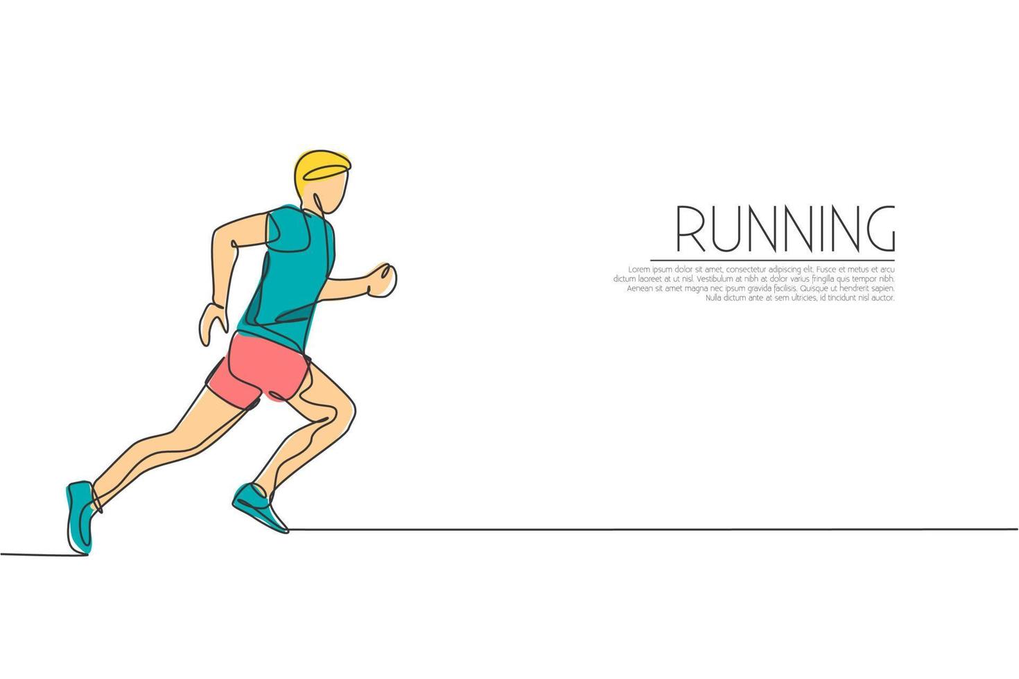 een enkele lijntekening van jonge energieke man runner praktijk op run track vectorillustratie. individuele sporten, trainingsconcept. modern ononderbroken lijntekeningontwerp voor het runnen van wedstrijdbanner vector