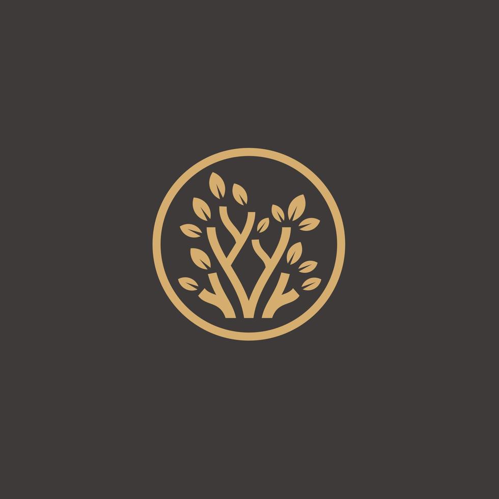 cirkel boom olijf- eik wortel luxe natuur goud logo ontwerp vector