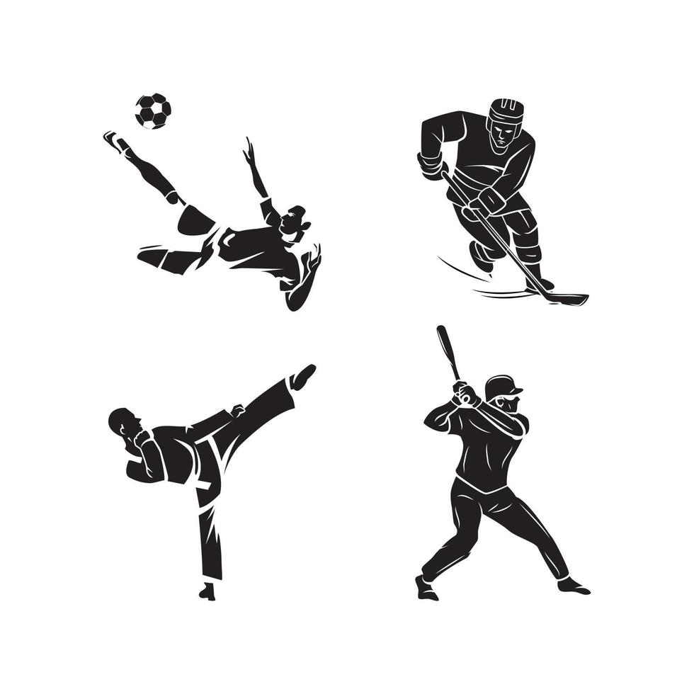 Amerikaans voetbal, hockey, Amerikaans Amerikaans voetbal speler, en karateka reeks verzameling tatoeëren illustratie vector