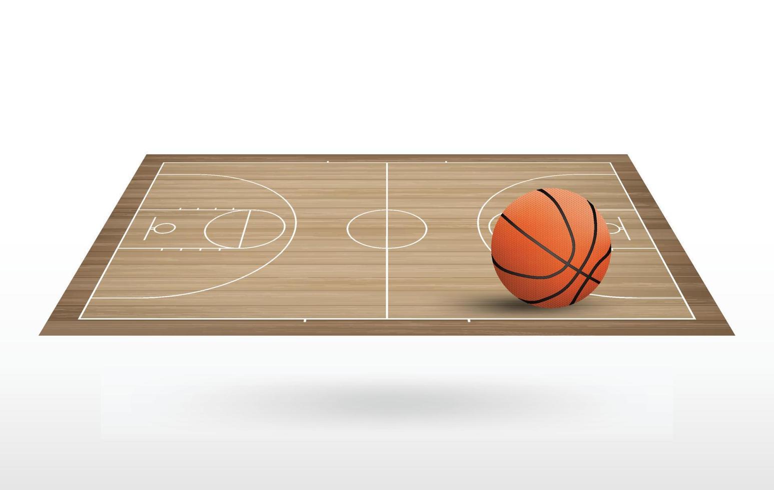 basketbal bal Aan basketbal rechtbank met houten verdieping patroon en structuur achtergrond. vector. vector