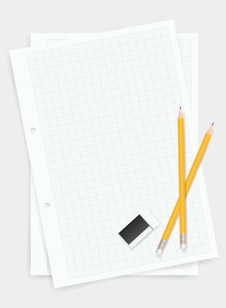 witte tekenpapier achtergrond met potlood en gum. vector. vector