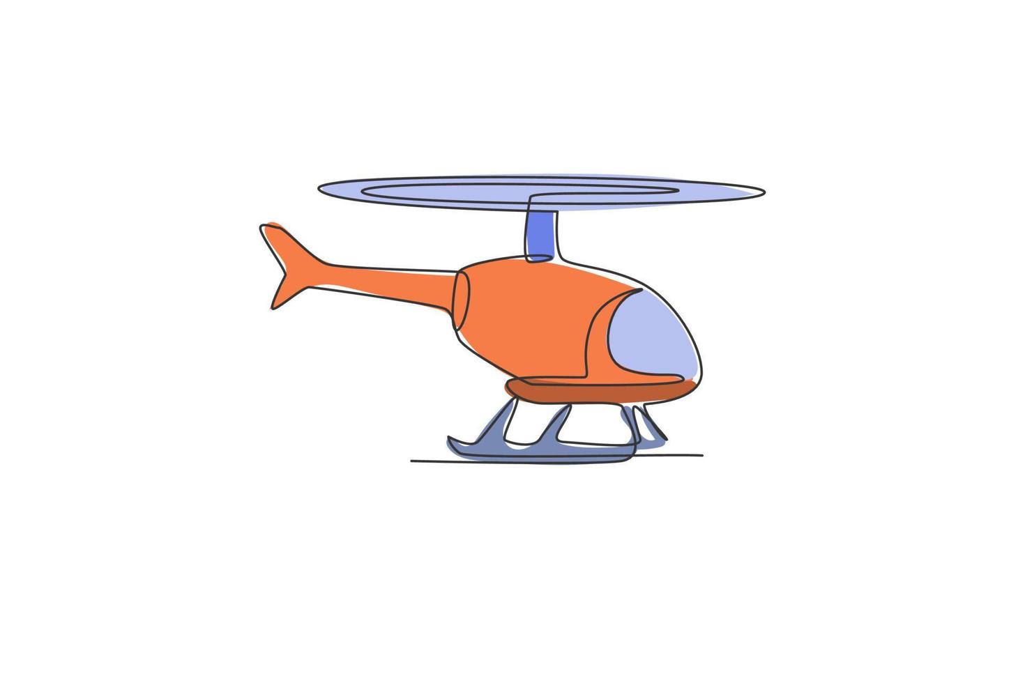 een enkele lijntekening van vector vliegende helikopter vectorillustratie. luchtvervoer voertuig concept. moderne ononderbroken lijntekening ontwerp grafisch