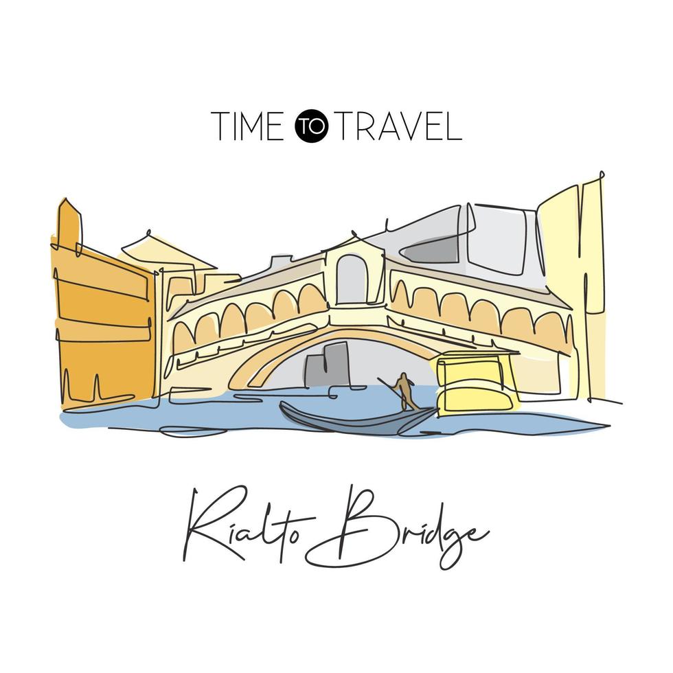 een doorlopende lijntekening rialtobrug landmark. mooiste romantische plek in Venetië, Italië. vakantie vakantie huis muur decor poster concept. moderne enkele lijn tekenen ontwerp vectorillustratie vector