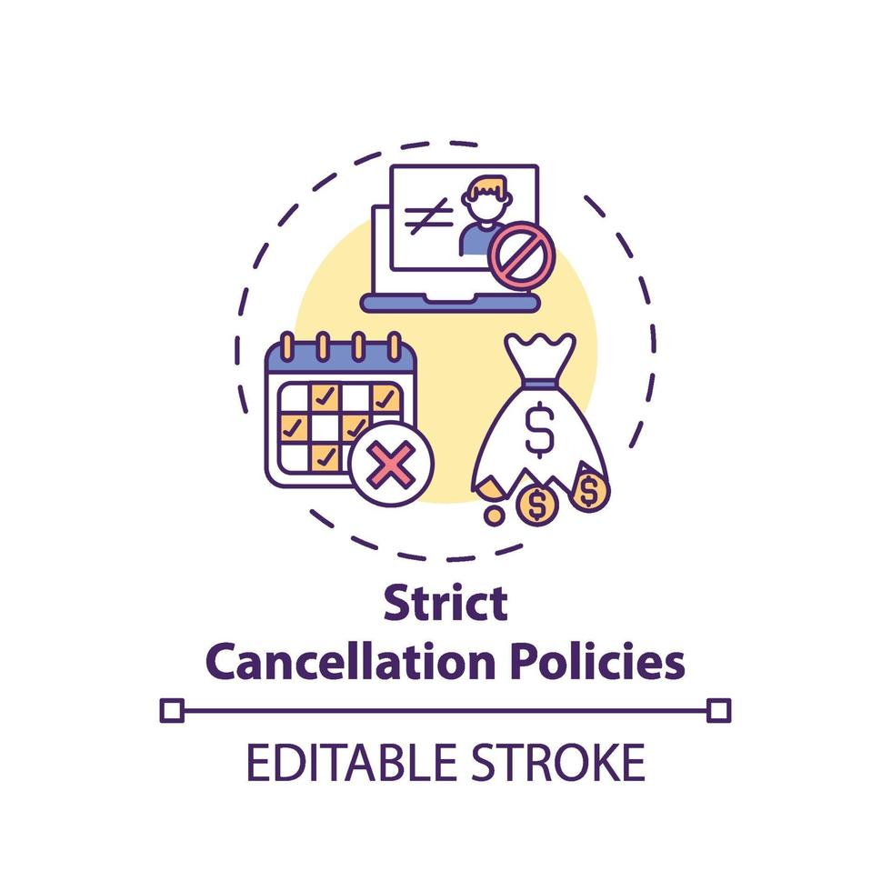 strikt annuleringsbeleid concept pictogram vector