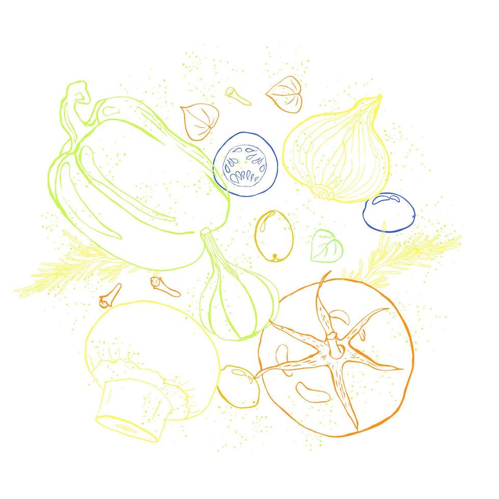 groenten schetsen kunst illustratie cirkel vlak leggen vector