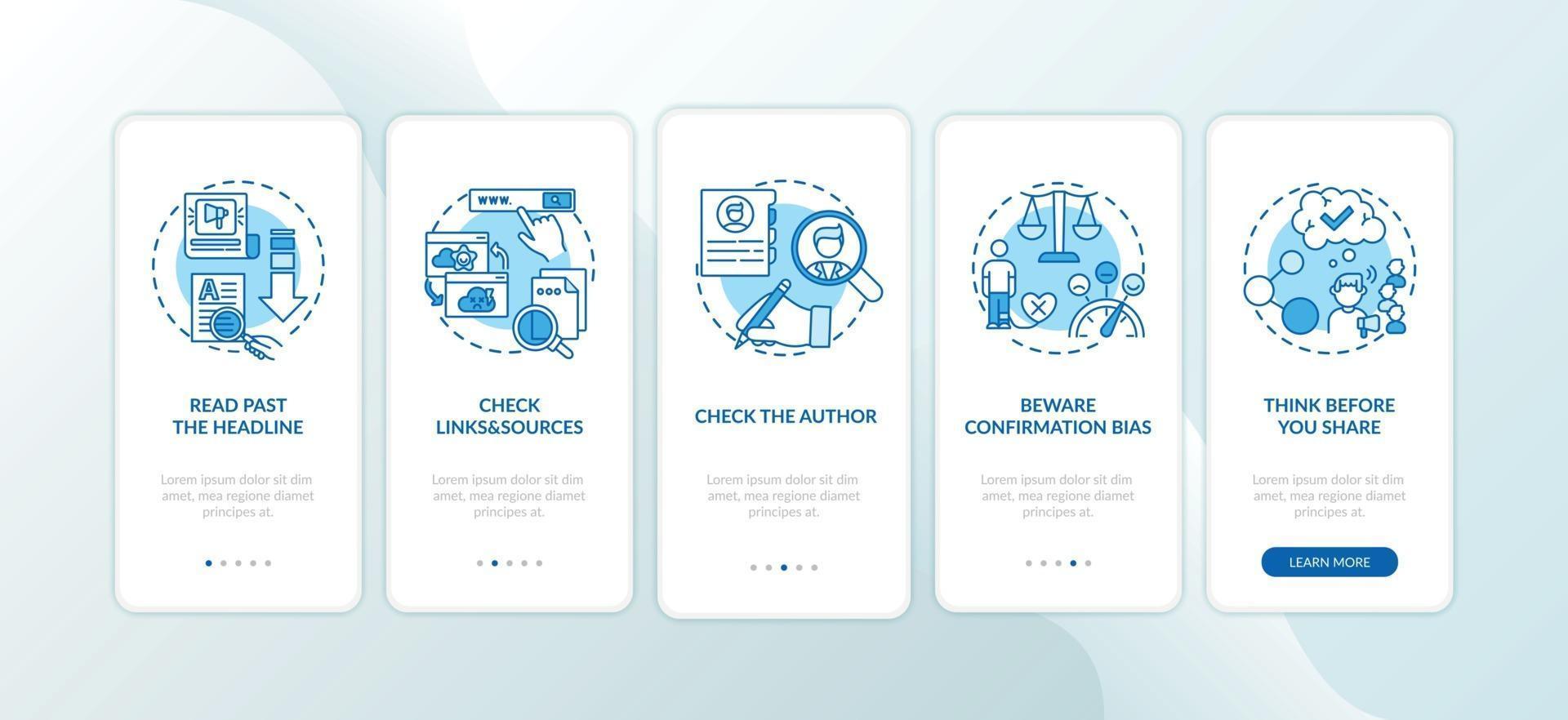 vals nieuws controleren tips onboarding mobiele app-paginascherm met concepten vector