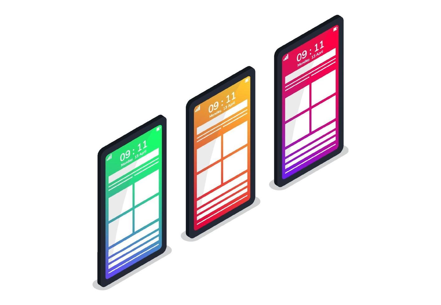 moderne isometrische mockup-telefoon met kleurverloop zomer voor poster, infographics, game asset, cover. vector illustratio