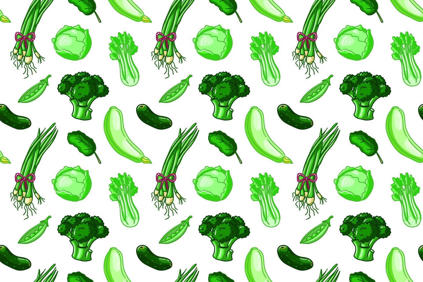 groen voedsel naadloos patroon. vegetarisch veganistisch behang. Gezondheid illustratie wat? ui, kool, broccoli, squash, selderij vector