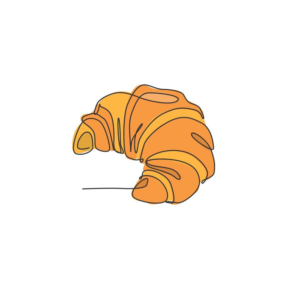 enkele doorlopende lijntekening van gestileerd zoet online croissant-cakewinkellogolabel. embleem gebak winkel concept. moderne één lijntekening ontwerp vectorillustratie voor café of voedselbezorgservice vector