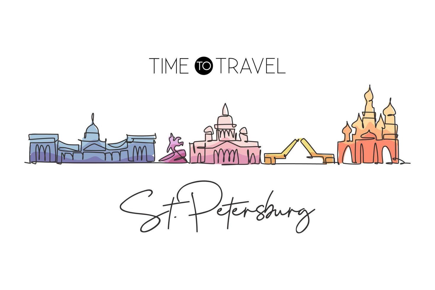 één enkele lijntekening van stad st. petersburg skyline, rusland. historisch stadslandschap in de wereld. beste vakantiebestemming muur decor poster. trendy doorlopende lijn tekenen ontwerp vectorillustratie vector