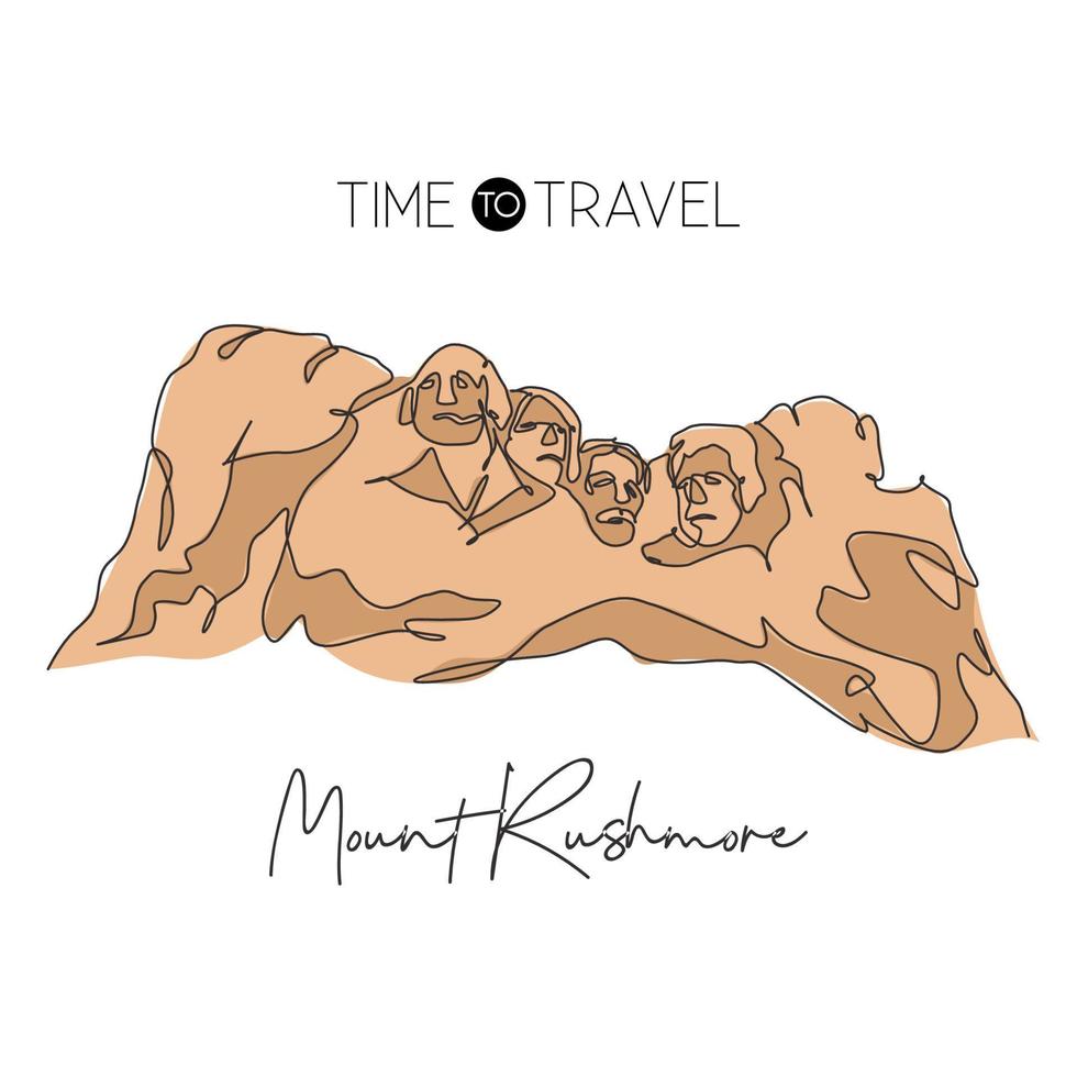 een enkele lijntekening Mount Rushmore National Memorial Landmark. wereldberoemde plaats in de VS. toerisme reizen briefkaart home muur decor concept. moderne doorlopende lijn tekenen ontwerp vectorillustratie vector