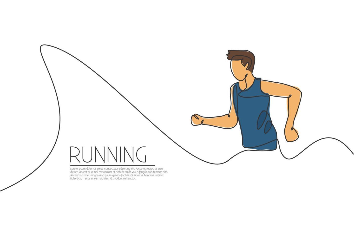 een enkele lijntekening van energieke jongeman runner run ontspannen grafische vectorillustratie. individuele sporten, trainingsconcept. modern ononderbroken lijntekeningontwerp voor het runnen van wedstrijdbanner vector