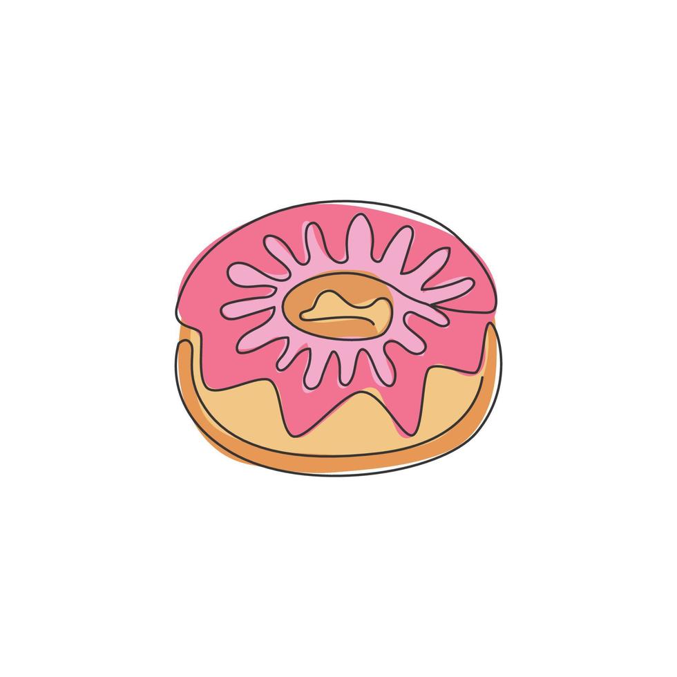 een doorlopende lijntekening van vers zoet heerlijk Amerikaans donuts restaurant logo embleem. fastfood donut café winkel logo sjabloon concept. moderne enkele lijn tekenen ontwerp vectorillustratie vector