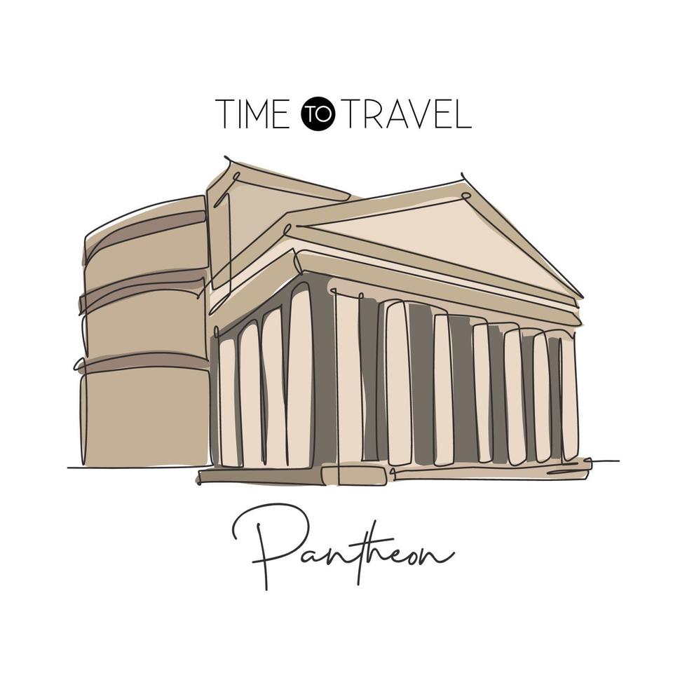 een ononderbroken lijntekening oude Romeinse gebouw pantheon landmark. pantheumtempel in rome, italië. vakantie vakantie wand decor art poster concept. moderne enkele lijn tekenen ontwerp vectorillustratie vector