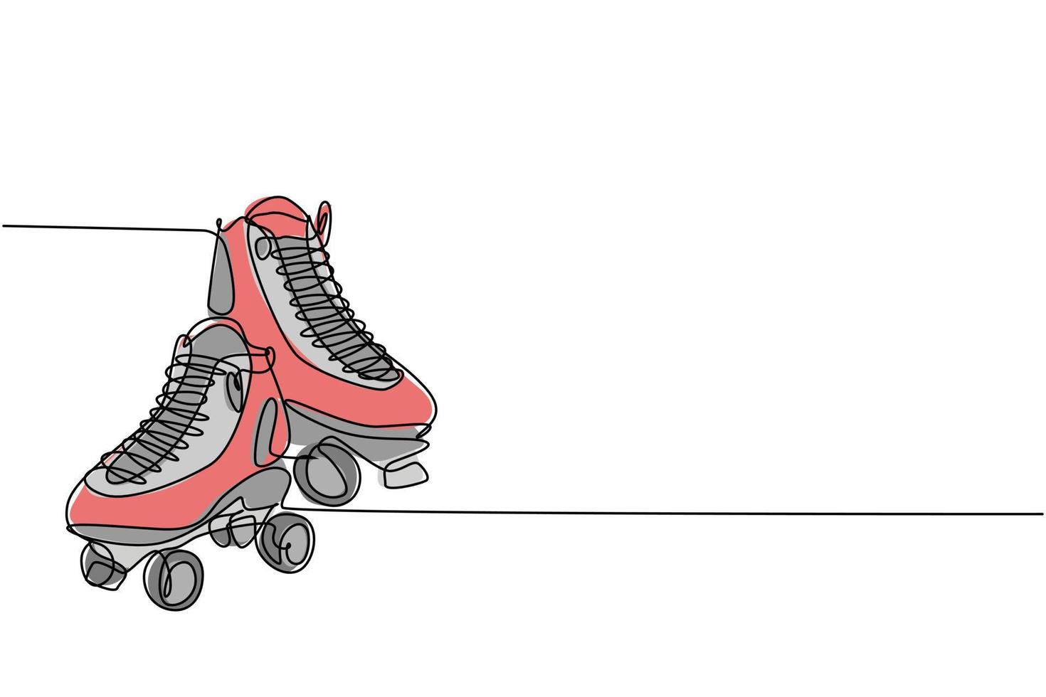 een enkele lijntekening van een paar oude retro plastic quad rolschaatsschoenen. trendy vintage klassiek sportconcept continu lijntekening grafisch ontwerp vectorillustratie vector