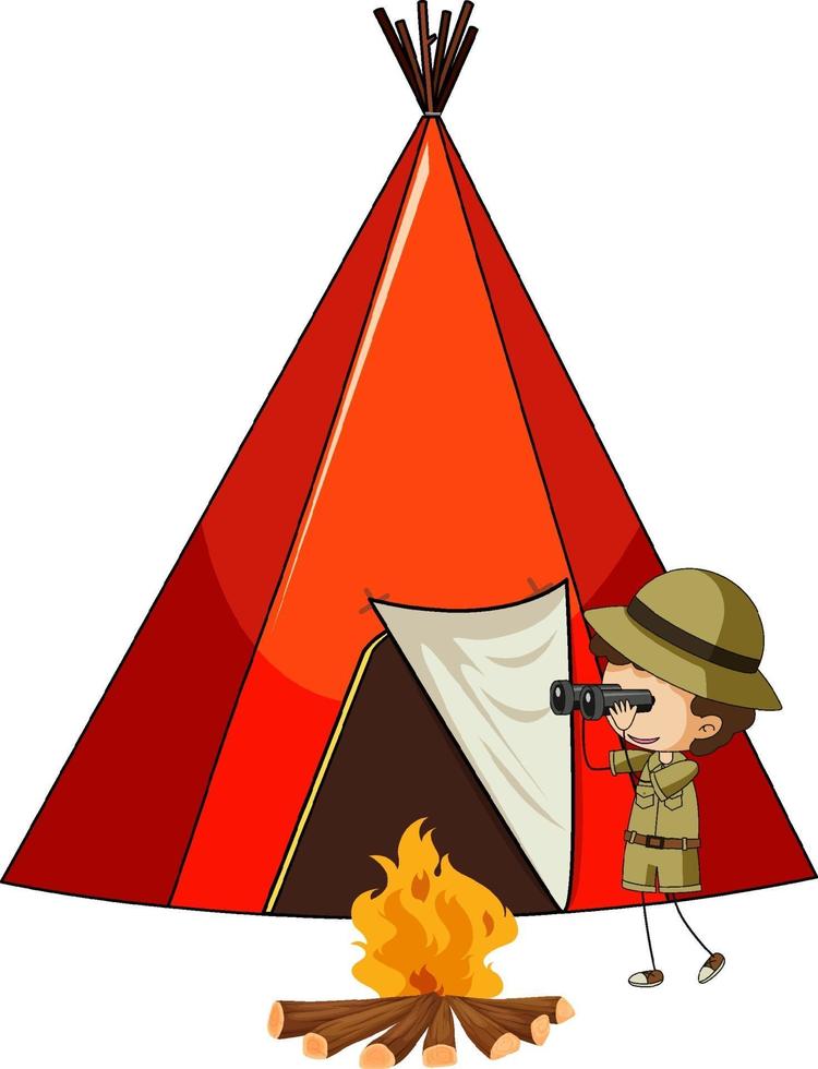 camping tent met doodle kinderen stripfiguur geïsoleerd vector