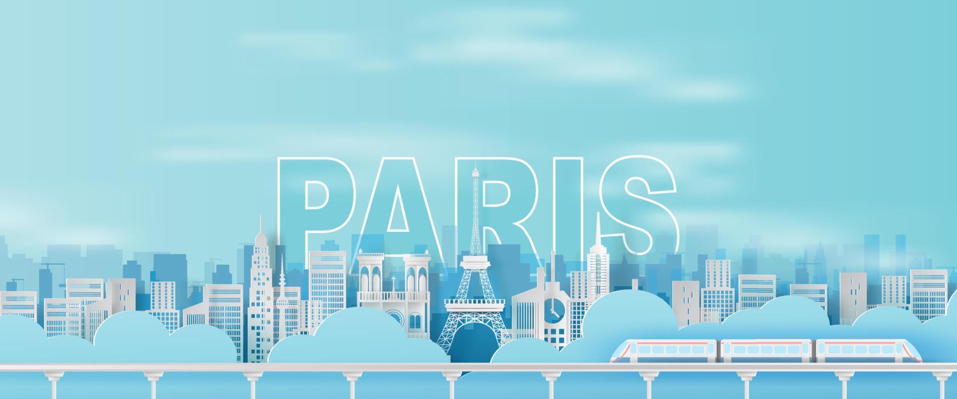 papier kunst van reizen vervoer mijlpaal stadsgezicht Parijs Frankrijk vector