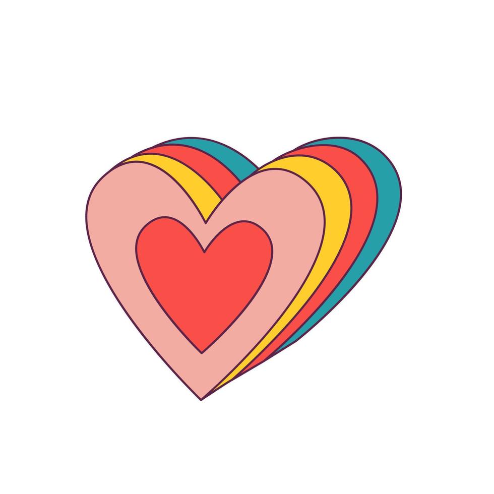 retro hart icoon met regenboog reflecties. wijnoogst liefde symbool in psychedelisch 1970 stijl. romantisch uitstraling. vector illustratie.