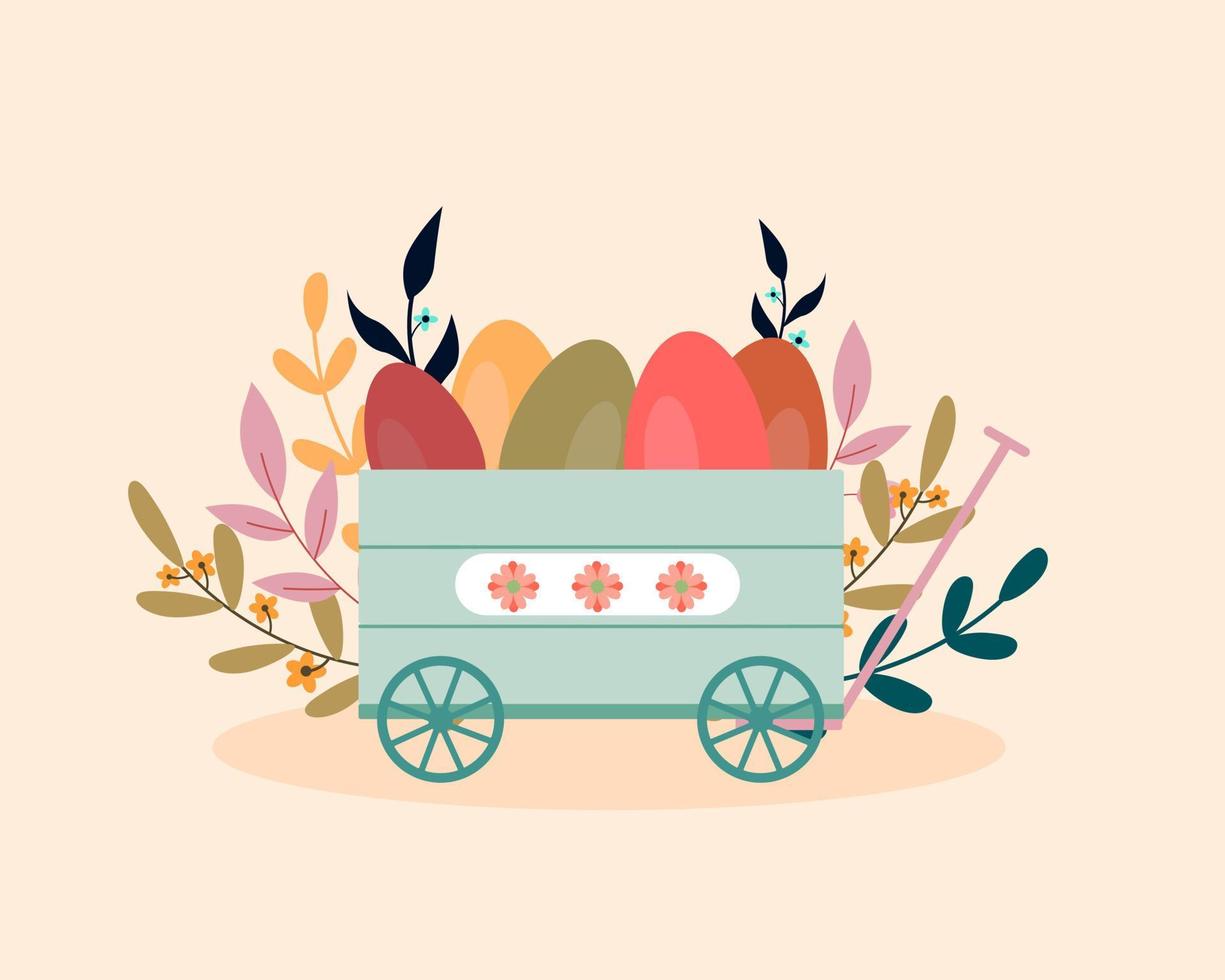 kruiwagen met Pasen eieren. vector illustrator