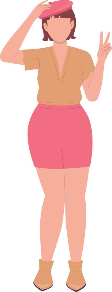 golvend mooi vrouw poseren met zege teken semi vlak kleur vector karakter. bewerkbare figuur. vol lichaam persoon Aan wit. gemakkelijk tekenfilm stijl plek illustratie voor web grafisch ontwerp en animatie