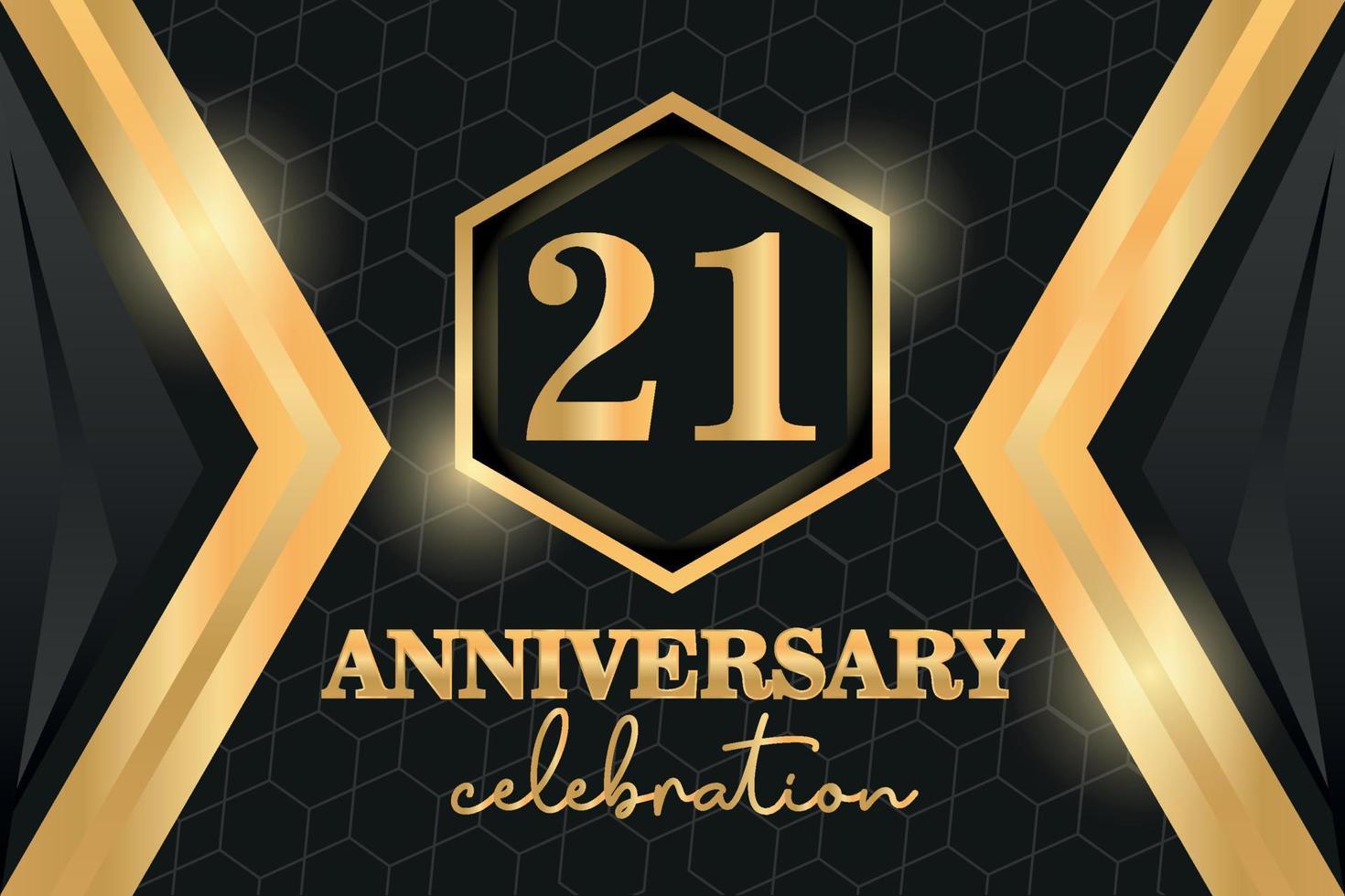 21 jaren verjaardag logo gouden gekleurde vector ontwerp Aan zwart achtergrond sjabloon voor groet