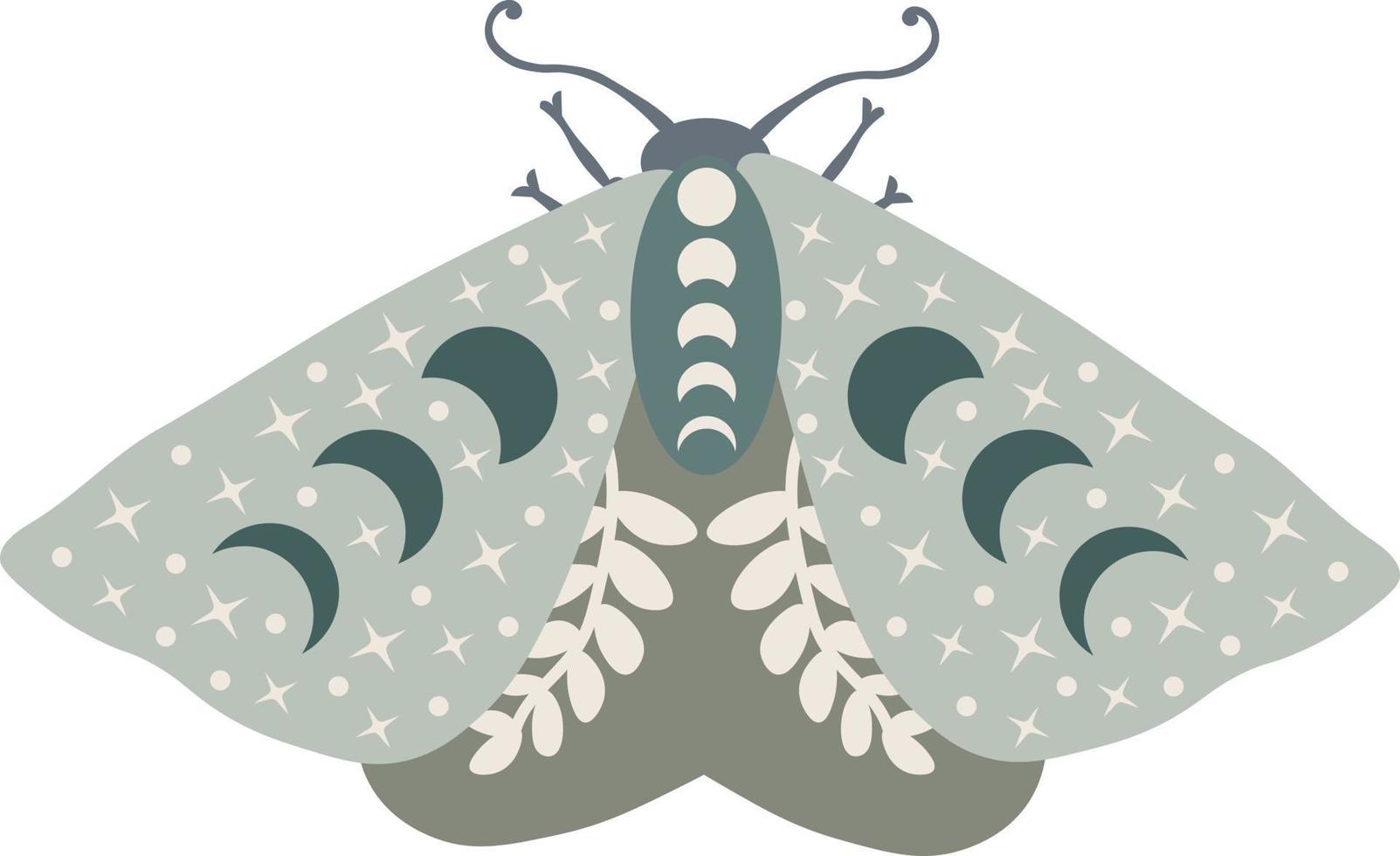 hemel- vlinder vector illustratie. mystiek luna mot met maan fasen. magie bloemen insect Aan wit achtergrond. ontwerp voor boho poster, kaart, gek t overhemd afdrukken, label, sticker.