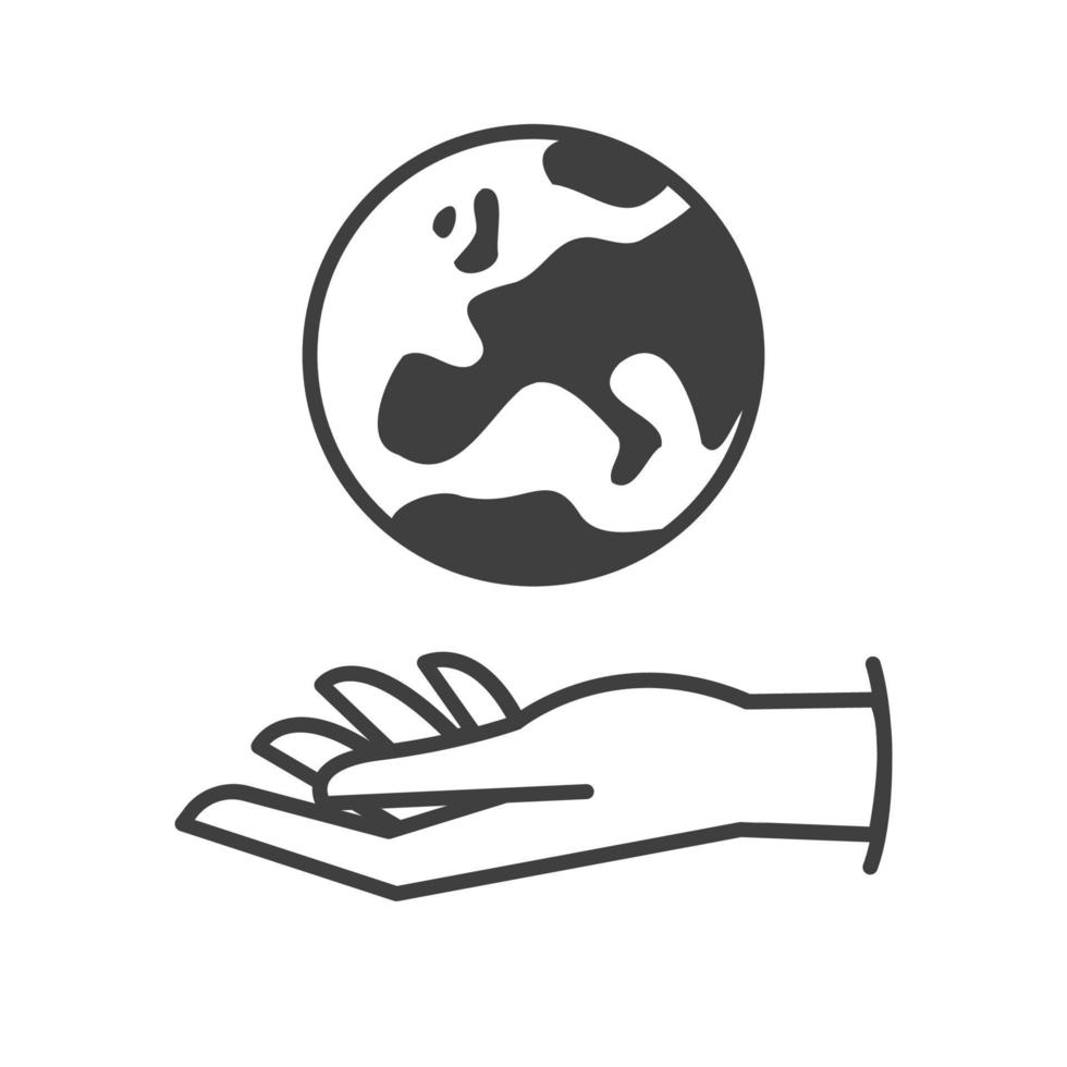 hand- Holding planeet aarde, lineair vector icoon. opslaan de planeet. aarde dag symbool. wereld milieu behoud.