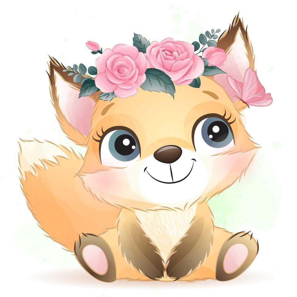 schattige kleine foxy met aquarel illustratie vector