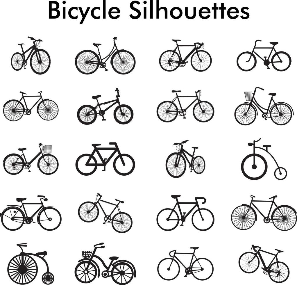 fiets silhouet set. fiets icoon set. verschillend stijl fietsen vector