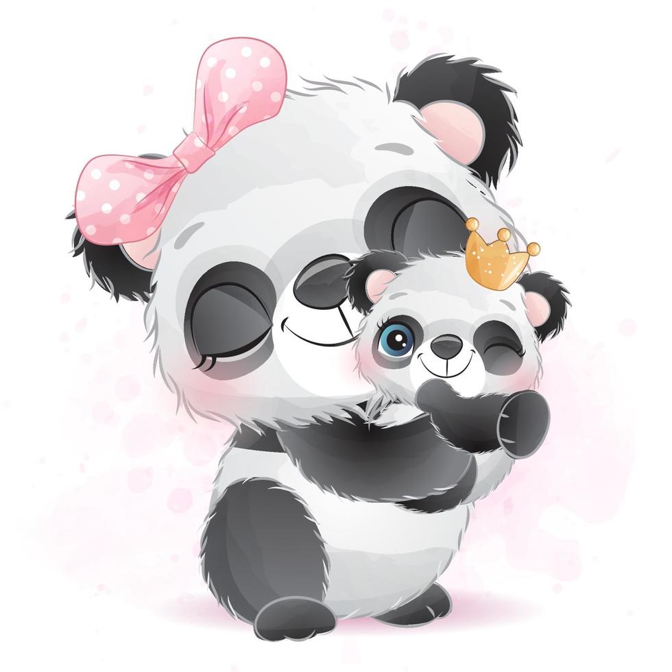 schattige kleine panda met aquarel illustratie vector