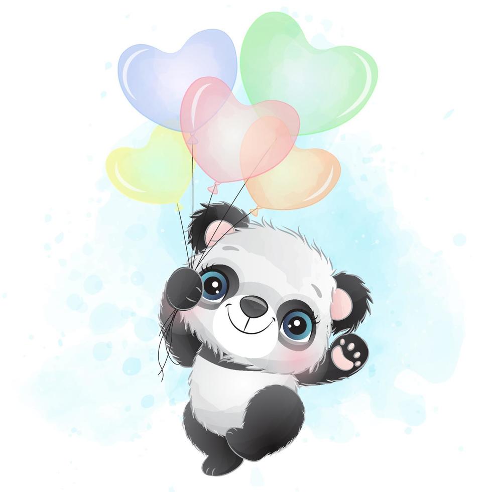 schattige kleine panda met aquarel illustratie vector