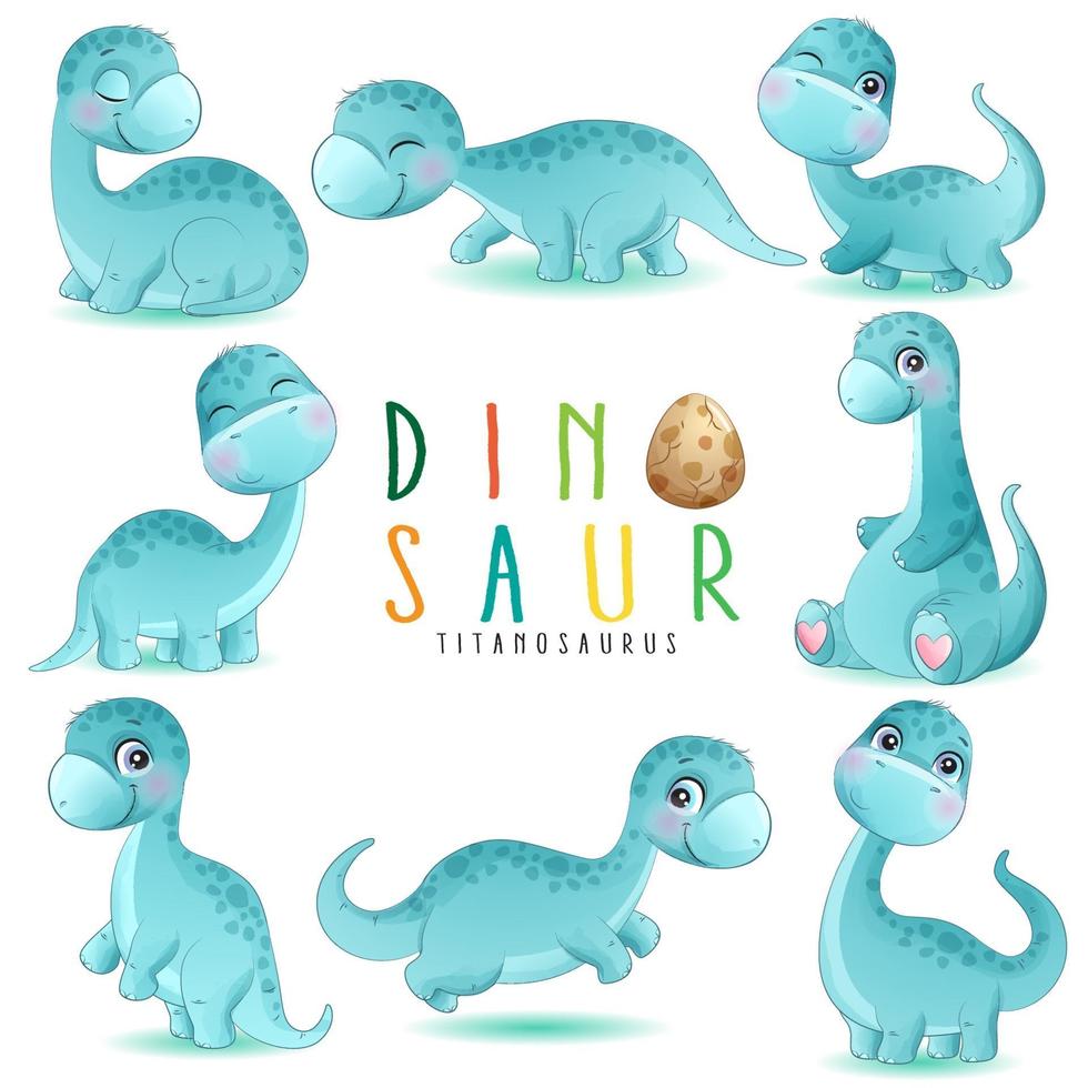 schattige kleine dinosaurus vormt met aquarel illustratie vector