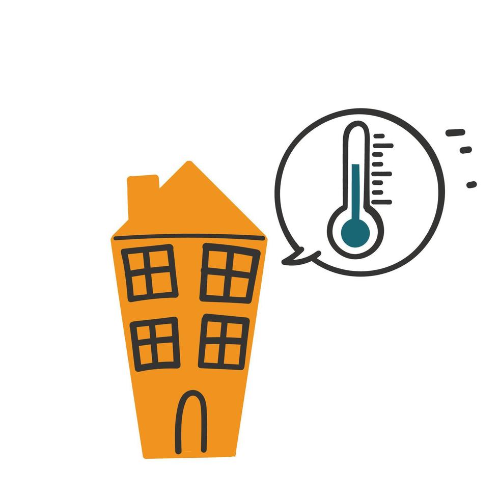 hand- getrokken tekening huis met temperatuur controle illustratie vector