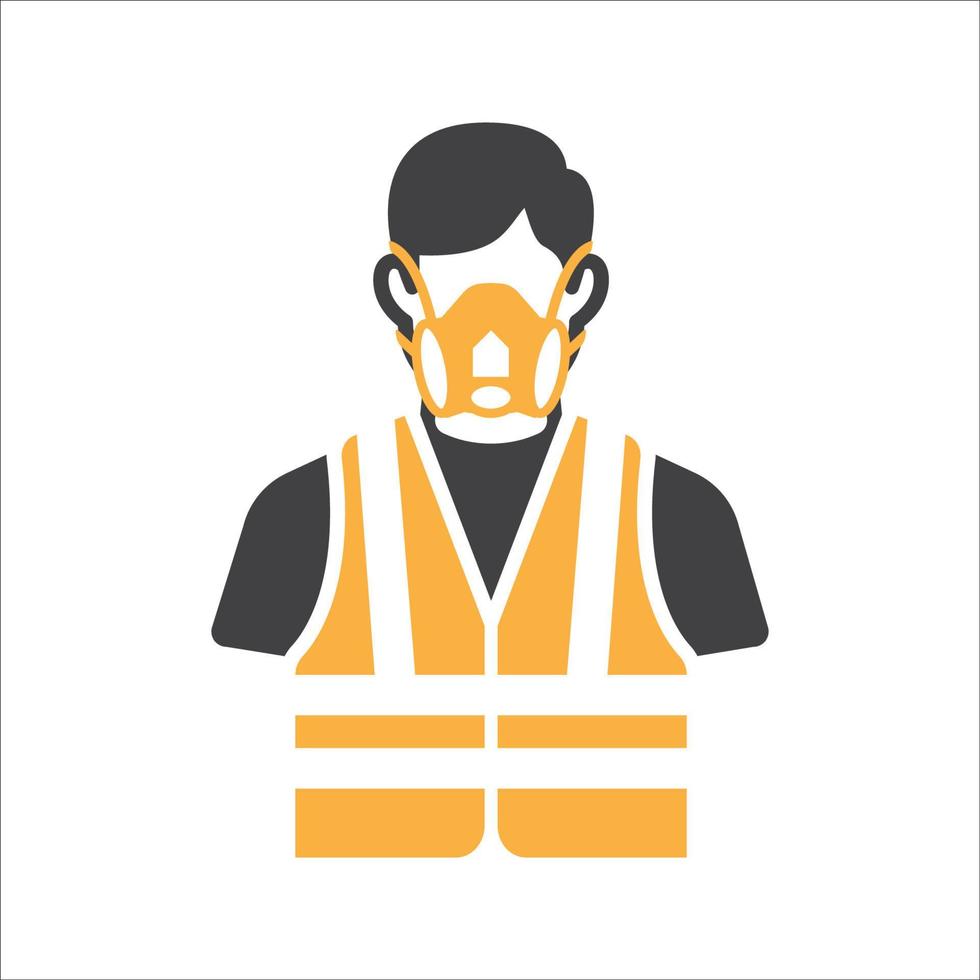 bouw arbeider icoon vector. veiligheid icoon avatar met gasmasker masker en veiligheid hesje. bouwer Mens icoon. vector illustratie