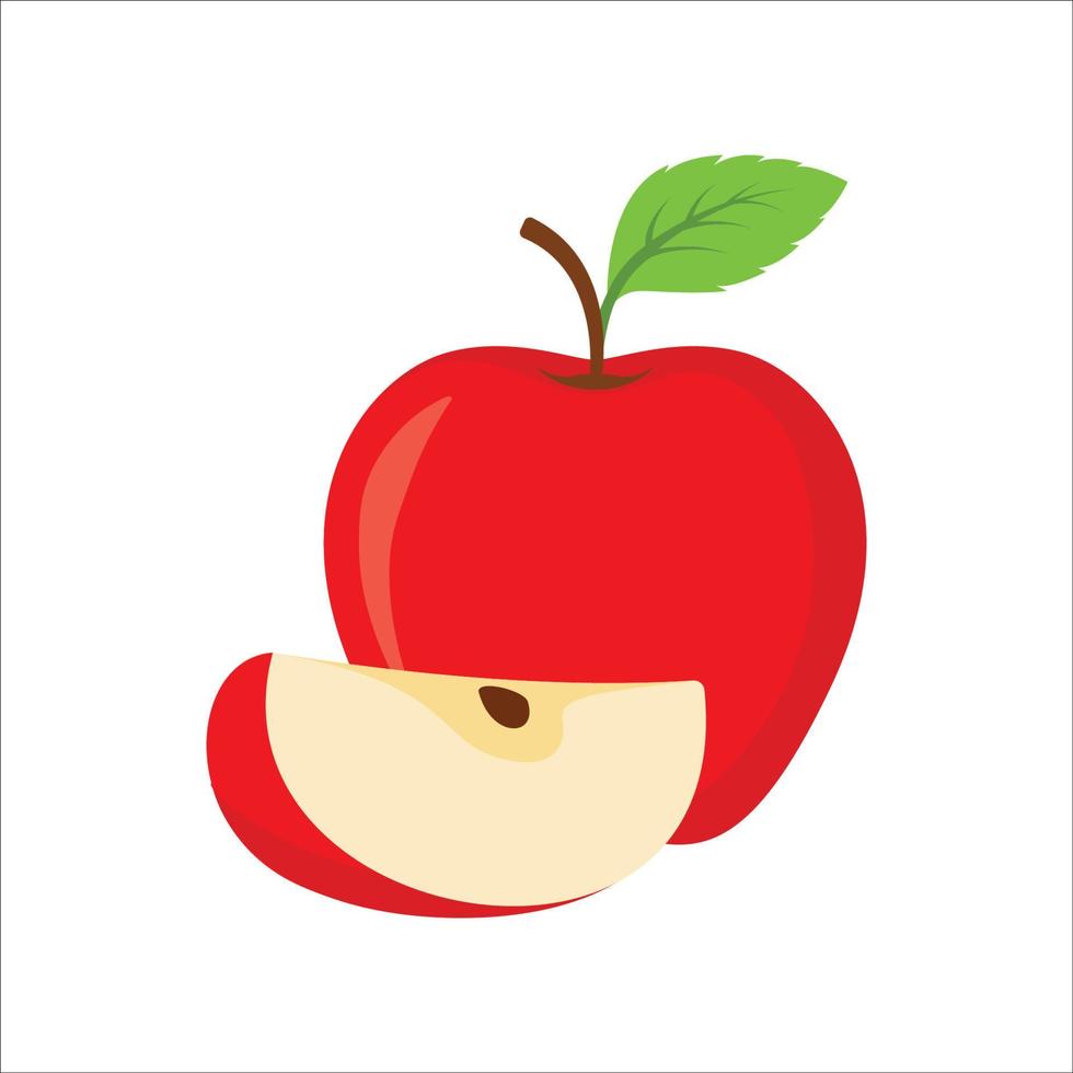 rood appels met groen bladeren en appel plak vector illustratie. appel fruit icoon vector. vers rood appel fruit vector. vector illustratie