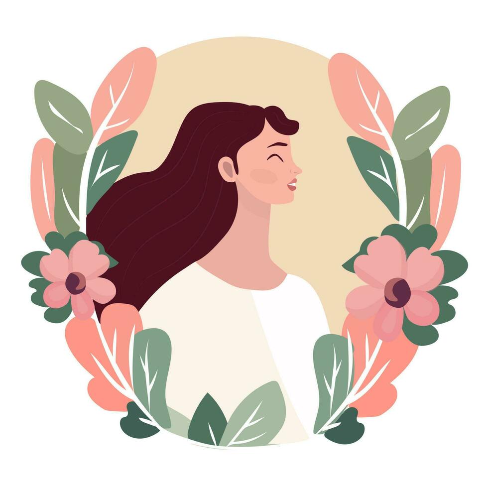 Internationale vrouwen dag concept. mooi Dames met bloemen in tekenfilm vlak stijl. vector