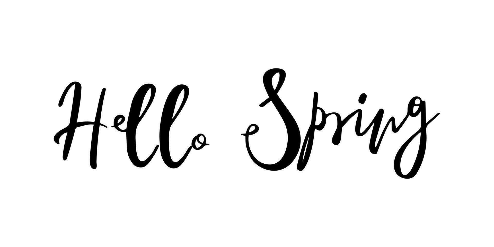 Hallo de lente. schattig afdrukken met handgeschreven tekst. Welkom zin. voorjaar seizoen belettering ontwerp voor vakantie groet kaart en uitnodiging. vector