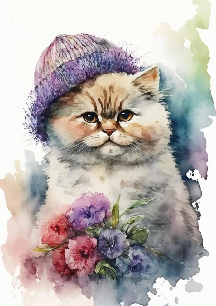gestileerde waterverf kat portret van Angora ras vector