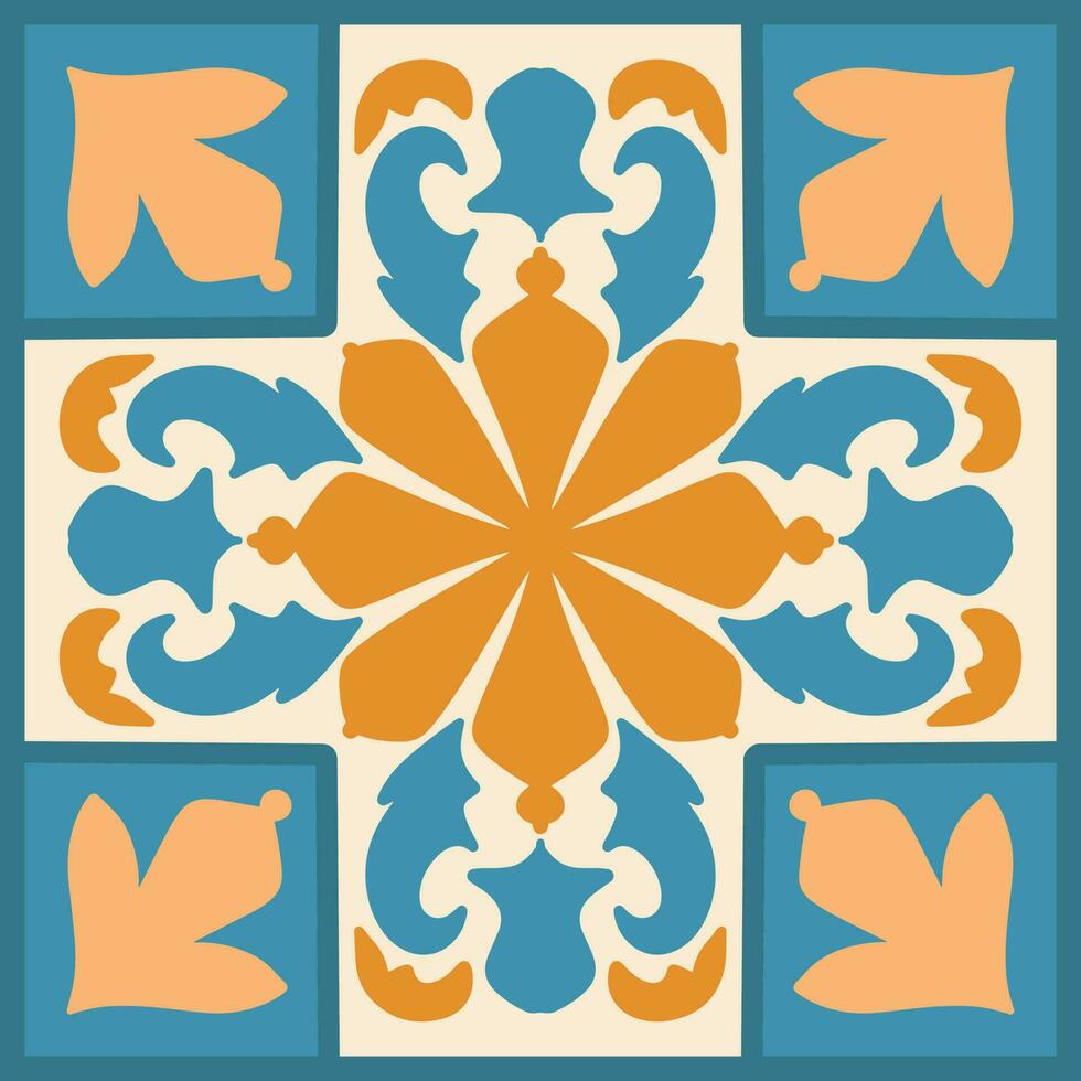 Marokkaans mozaïek- tegel met kleurrijk lapwerk. wijnoogst Portugal azulejo, Mexicaans talavera, Italiaans majolica ornament, arabesk motief of Spaans keramisch mozaïek- vector