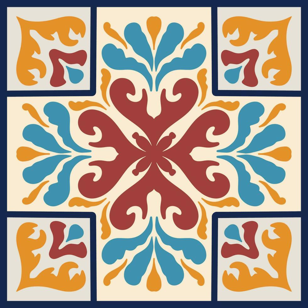 Marokkaans mozaïek- tegel met kleurrijk lapwerk. wijnoogst Portugal azulejo, Mexicaans talavera, Italiaans majolica ornament, arabesk motief of Spaans keramisch mozaïek- vector