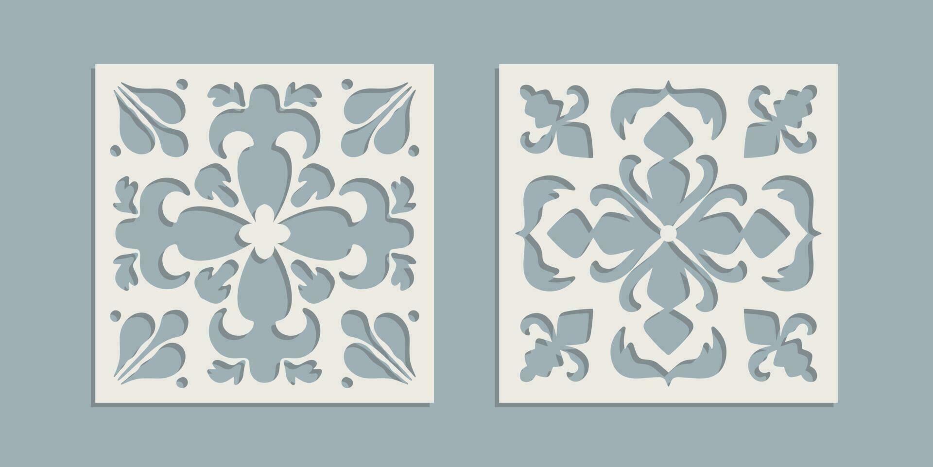 wijnoogst laser besnoeiing patroon met bloemen barok ornament. vector stencil sjabloon voor cnc snijden, decoratief panelen van hout, metaal, papier, plastic