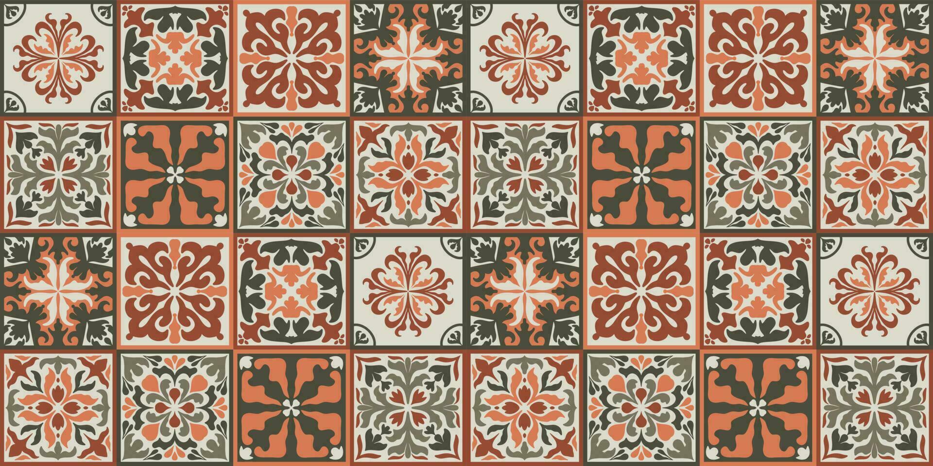 naadloos Marokkaans mozaïek- tegel patroon met kleurrijk lapwerk. wijnoogst Portugal azulejo, Mexicaans talavera, Italiaans majolica ornament, arabesk motief of Spaans keramisch mozaïek- vector