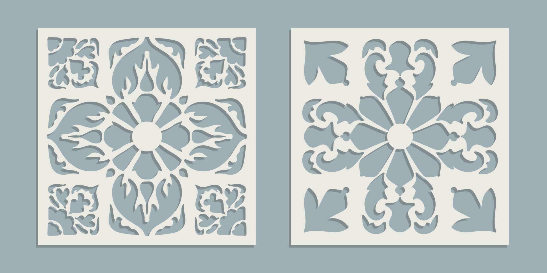 wijnoogst laser besnoeiing patroon met bloemen barok ornament. vector stencil sjabloon voor cnc snijden, decoratief panelen van hout, metaal, papier, plastic