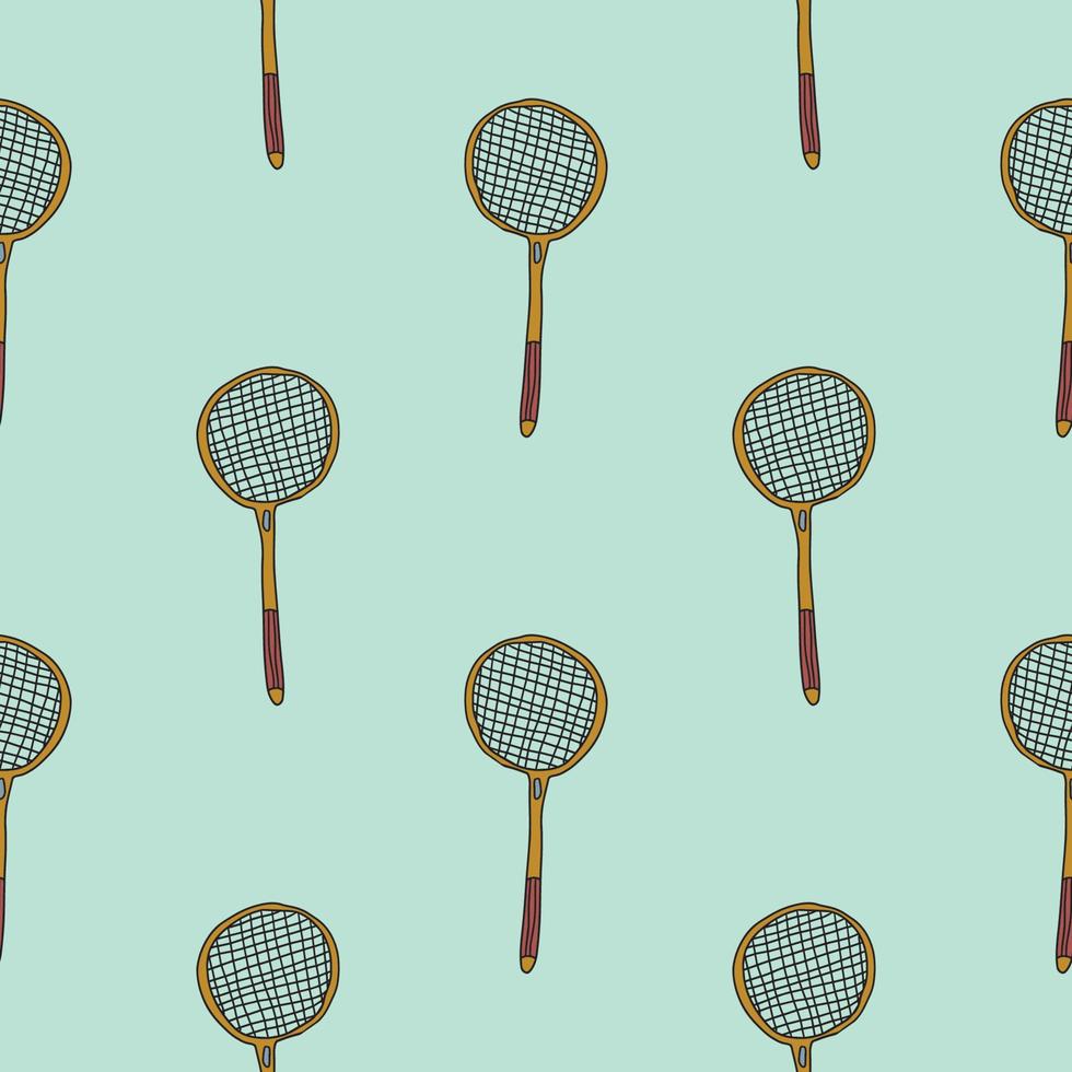 schattig tekening tennis of badminton racket naadloos patroon. spel of hobby achtergrond. sport apparatuur. vector