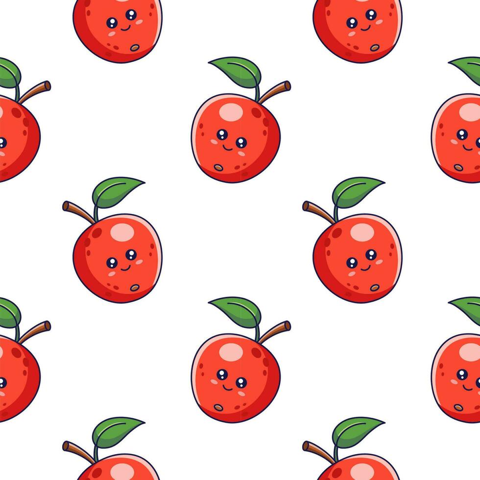 schattig kawaii rood appel naadloos patroon in tekening stijl. vector hand- getrokken tekenfilm appel illustratie. hand- getrokken schetsen van appel. patroon voor kinderen kleren.