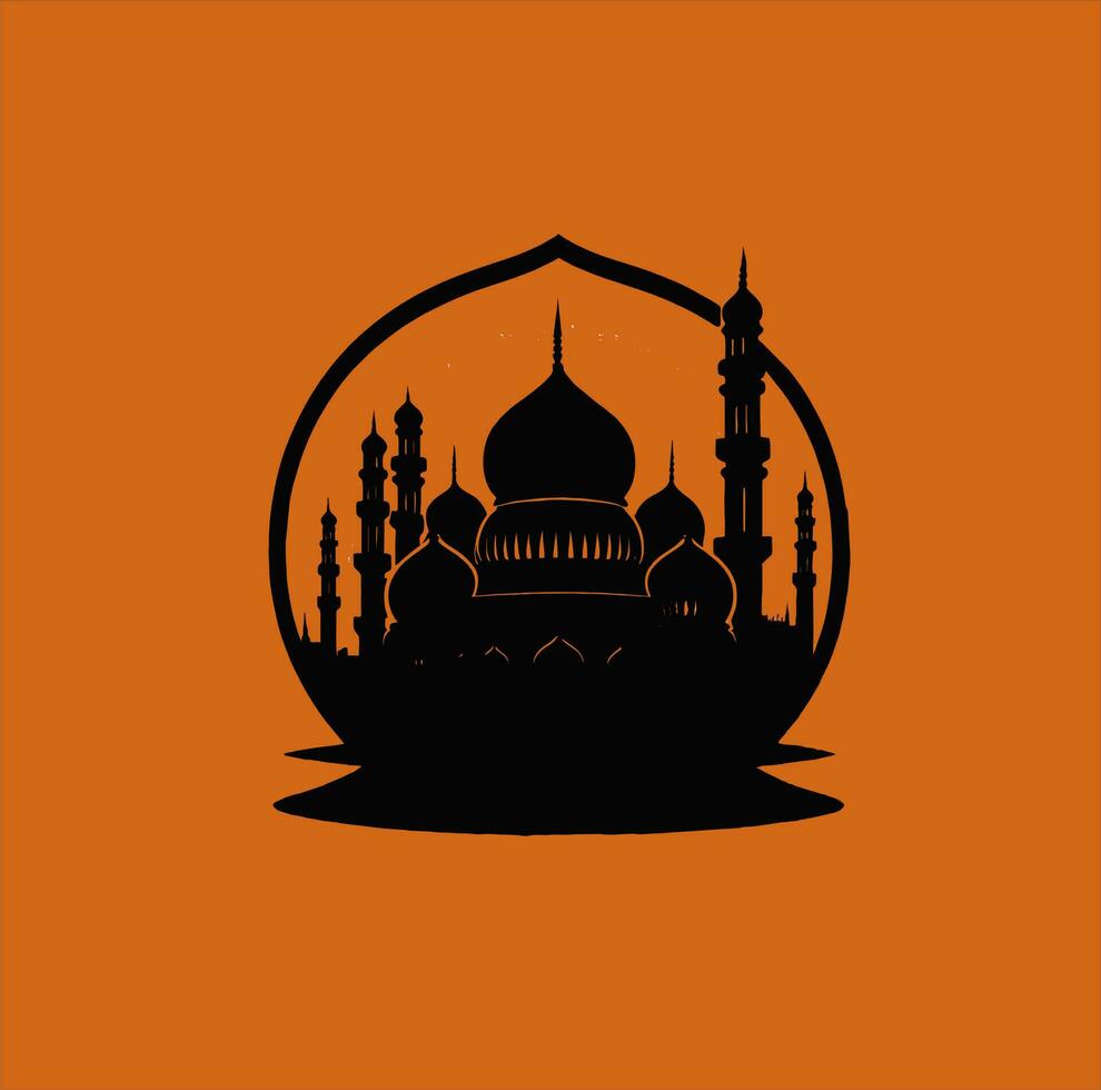 vector illustratie van een moskee en in een minimalistische stijl. perfect voor Ramadan kareem groet ontwerp elementen. oranje kleur achtergrond sjabloon, Ramadan thema.