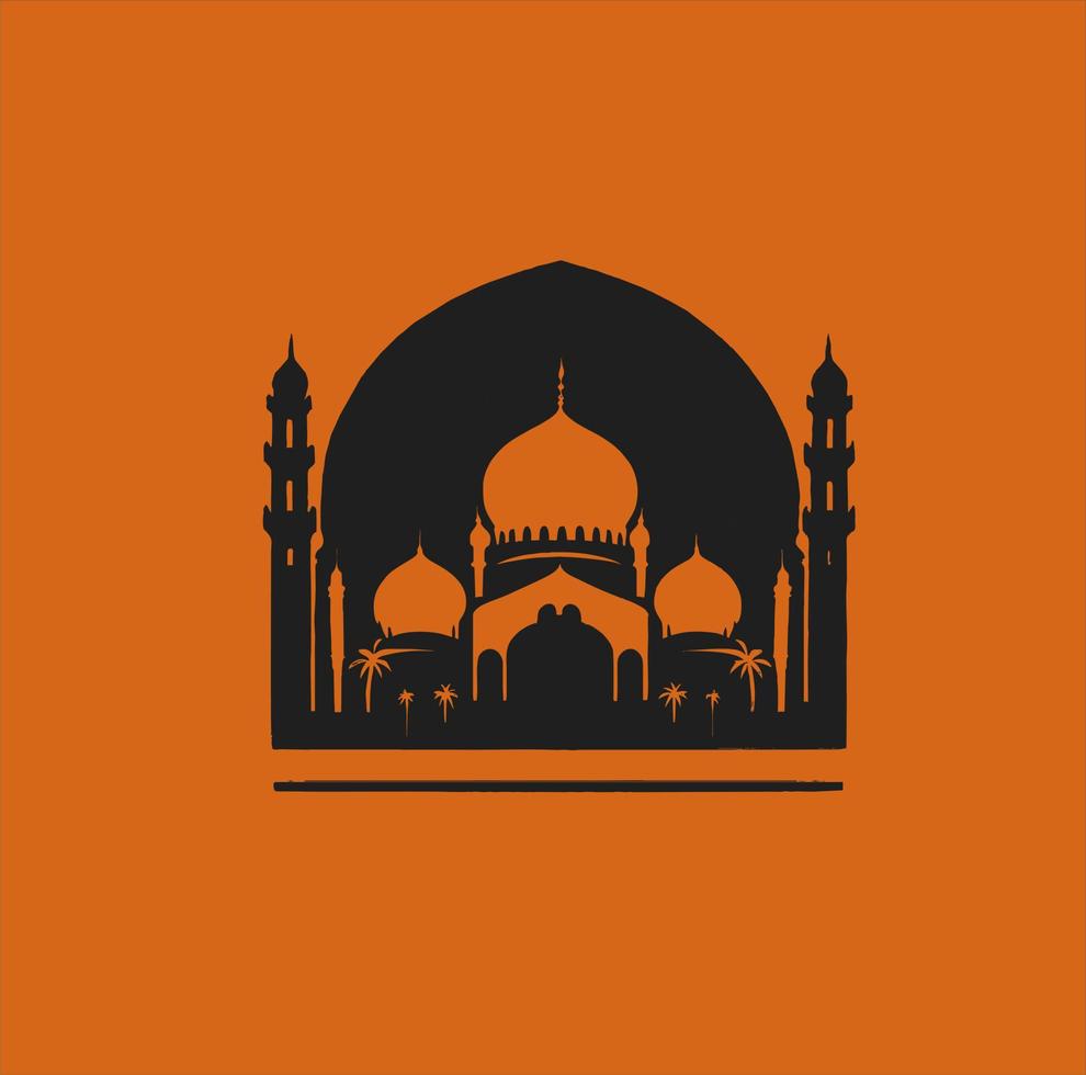 vector illustratie van een moskee en in een minimalistische stijl. perfect voor Ramadan kareem groet ontwerp elementen. oranje kleur achtergrond sjabloon, Ramadan thema.