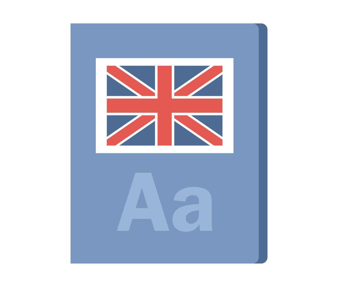Engels boek icoon. leren buitenlands taal. leerboek met vlag van Engeland. onderwijs concept. vector vlak illustratie