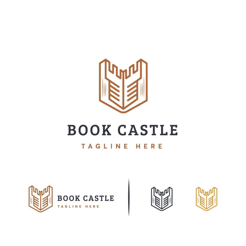 boek kasteel logo ontwerpen concept vector, boek onderwijs logo in lijnstijl vector