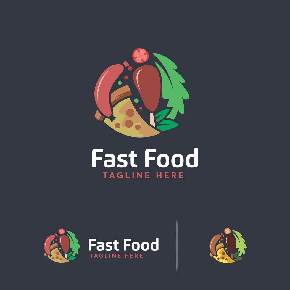 fastfood logo ontwerpen concept vector, pizza en rundvlees logo sjabloon vector